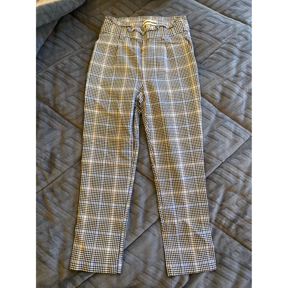 Jules & Leopold Womens Small Black Blue Plaid Pull On Straight Leg Ankle Pants